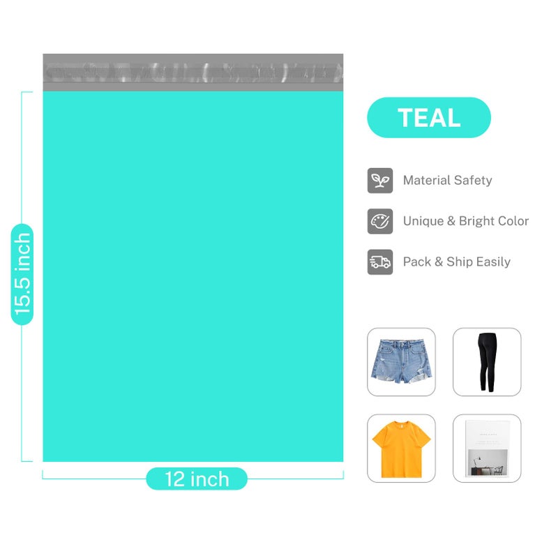 Metronic Poly Mailers 12x15.5 200 Pack Large Shipping Bagsï¼ŒStrong Adhesive Mailing Bags, Waterproof and Tear-Proof Multipurpose Envelopes for Clothing, Small Business,Postal Bags Teal - Image 4